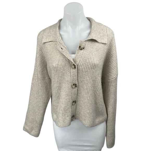Jessica Simpson Beige Ribbed Knit Long Sleeve Button Down Cardigan Sweater XL - Picture 1 of 4